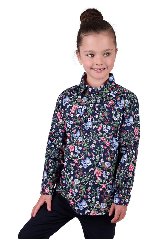 Hard Slog Kids Raya Half Placket Long Sleeve Shirt - Navy