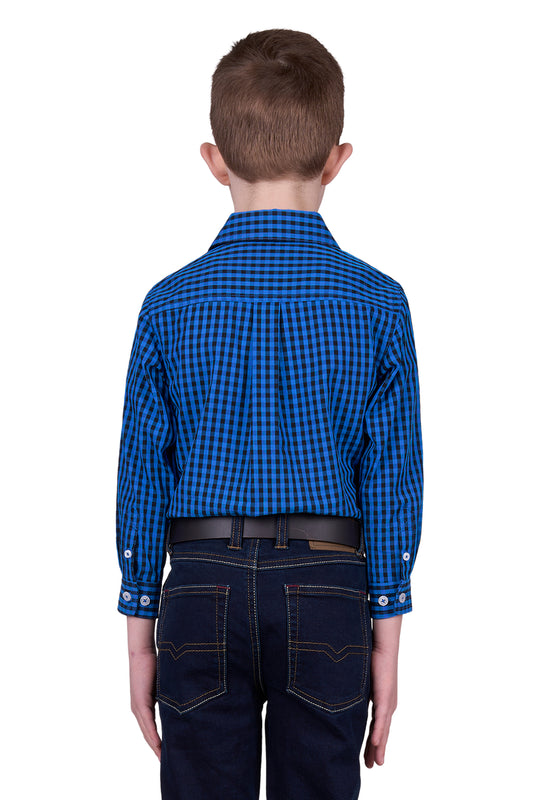 Hard Slog Kids Astell Half Placket L/S Shirt - Black/Royal