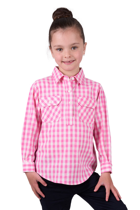 Hard Slog Kids Melly Half Placket Long Sleeve Shirt - Pink