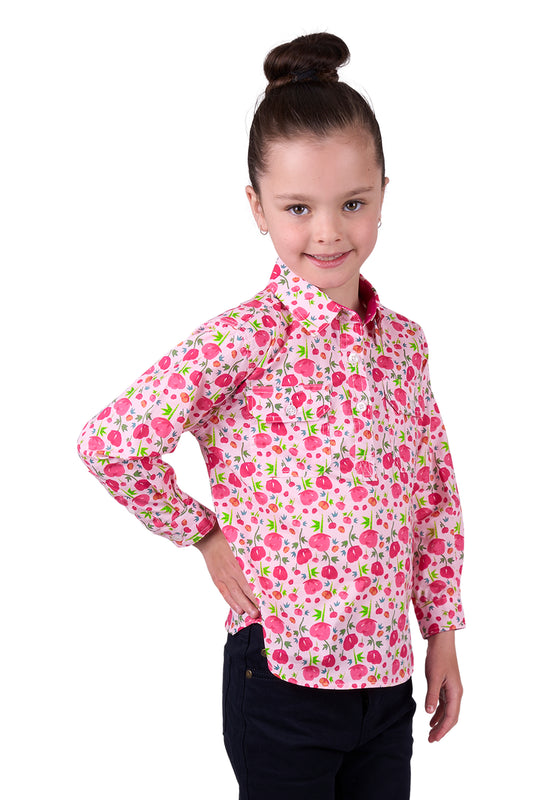 Hard Slog Kids Sisu Half Placket Long Sleeve Shirt - Pink