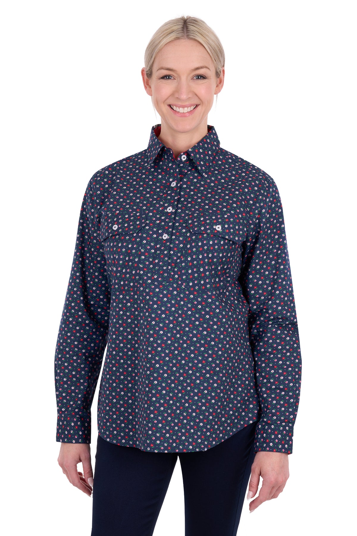 Hard Slog Ladies Fiora 1/2 Plkt L/S Shirt - H6S2101126