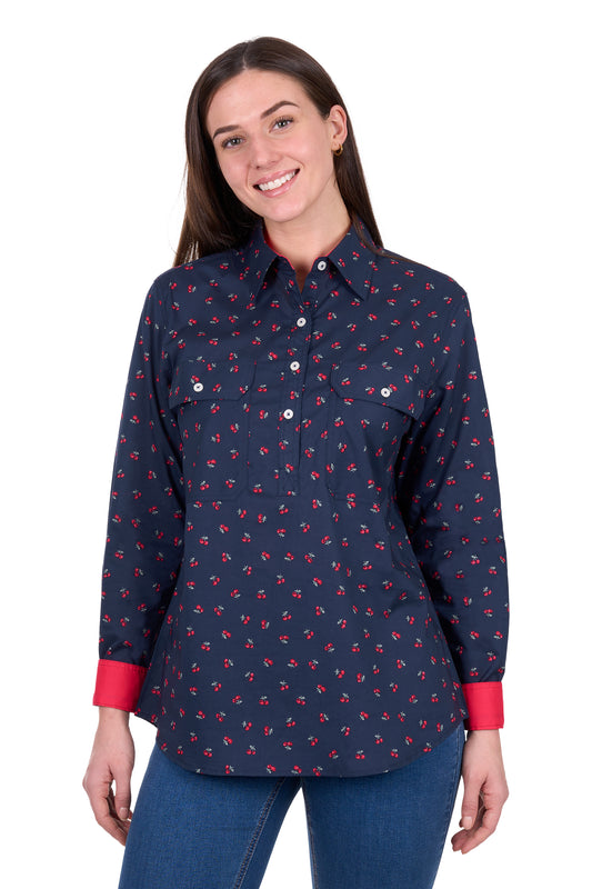 Hard Slog Ladies Cherry 1/2 Plkt L/S Shirt - H6W2101175
