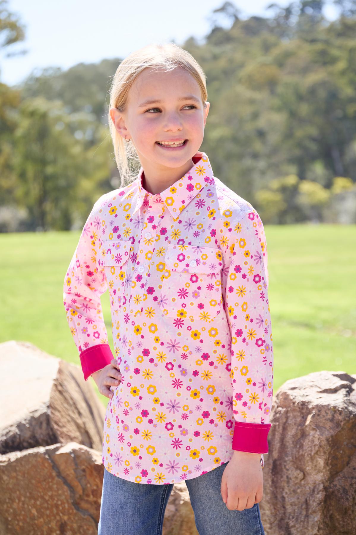 Hard Slog Kids Daisy Half Placket L/S Shirt - H6W7101167