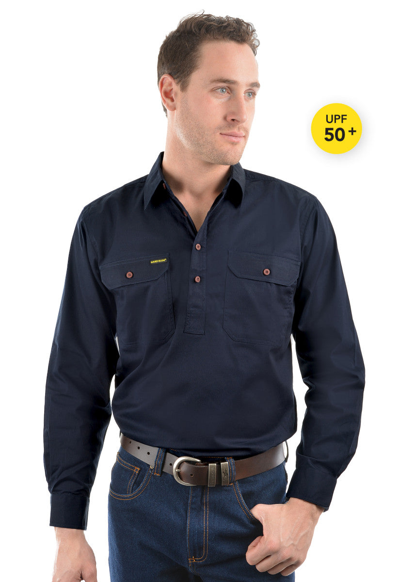 Hard Slog Mens H/Plkt L/S Shirt - Dark Navy - HCP1101002