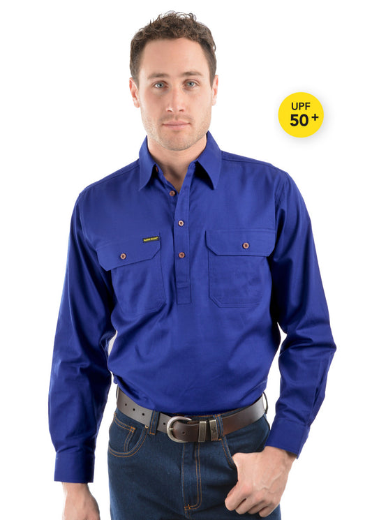 Hard Slog Mens H/Plkt L/S Shirt - Royal Blue -HCP1101002