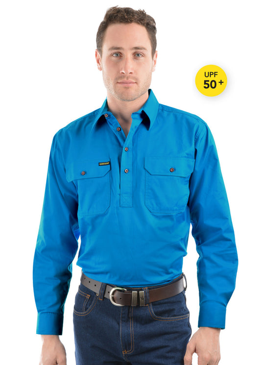 Hard Slog Mens H/Plkt L/S Shirt - Bright Blue -HCP1101002