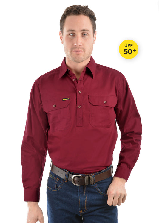 Hard Slog Mens H/Plkt L/S Shirt - Burgundy -HCP1101002