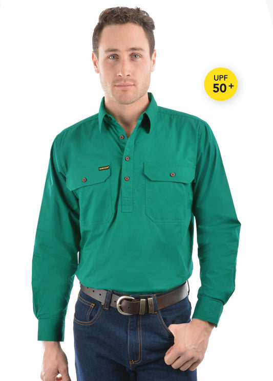 Hard Slog Mens H/Plkt L/S Shirt - Green -HCP1101002