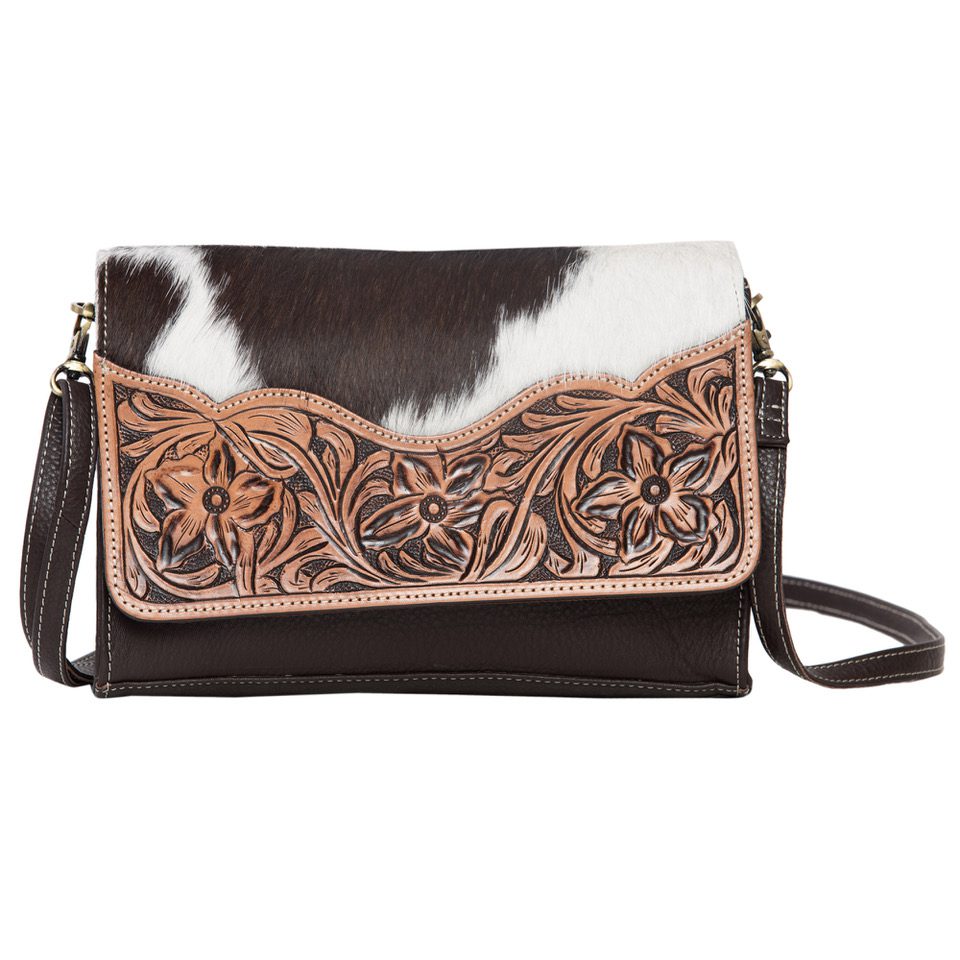 The Design Edge Tooling Leather Rectangular Flap Bag – AB09 – Valencia - Brown and White