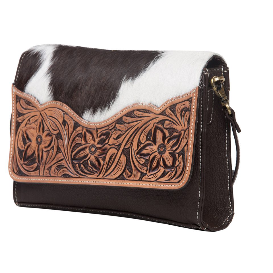 The Design Edge Tooling Leather Rectangular Flap Bag – AB09 – Valencia - Brown and White