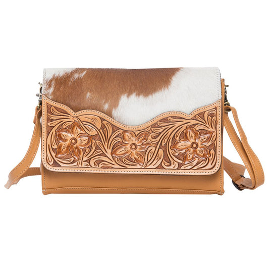 The Design Edge Tooling Leather Rectangular Flap Bag – AB09 – Valencia - Tan and White