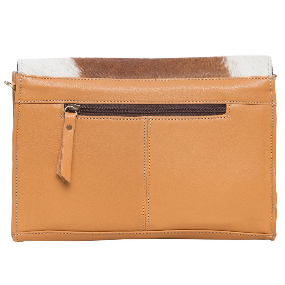 The Design Edge Tooling Leather Rectangular Flap Bag – AB09 – Valencia - Tan and White