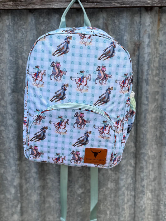 Little Windmill Teal Cowgirl Backpack Bag Double Zipper