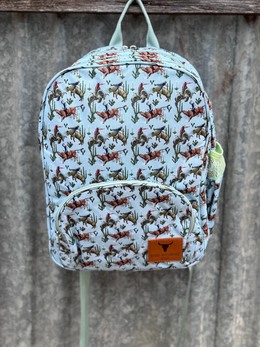 Little Windmill Bucking Bull Backpack Bag Double Zipper