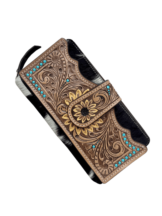 The Design Edge Sunflower Leather Zippered Brown Wallet - AW34