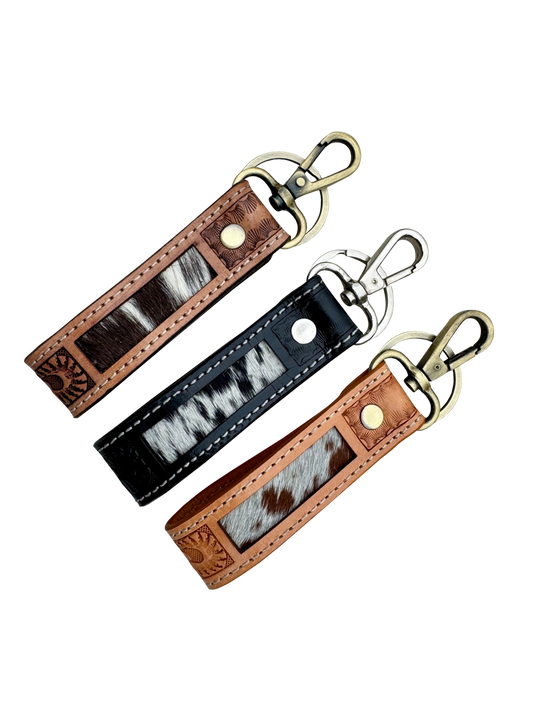 The Design Edge Tooling Leather and Cowhide Sleek Keyring-CA20