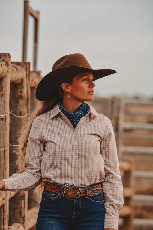 Lime & Soda Ivy L/S Shirt - Light Brown & White Check