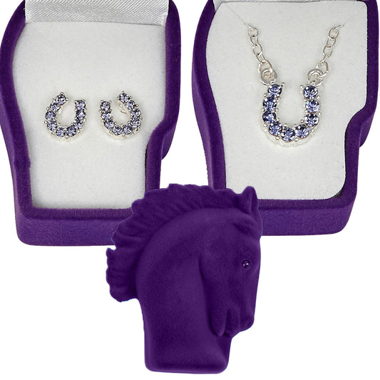Brigalow Purple Rhinestone Horseshoe Earrings and Necklace Set - J898PU