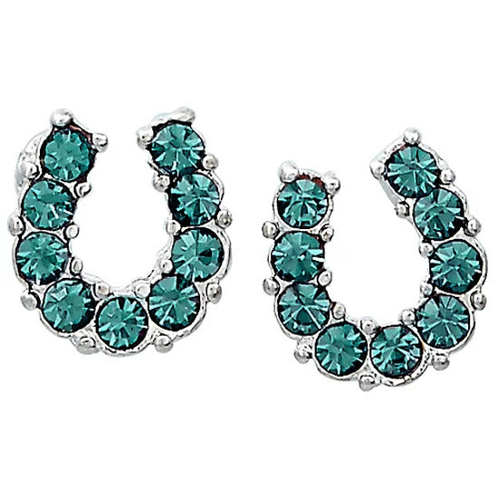 Brigalow Aqua Rhinestone Horseshoe Earrings