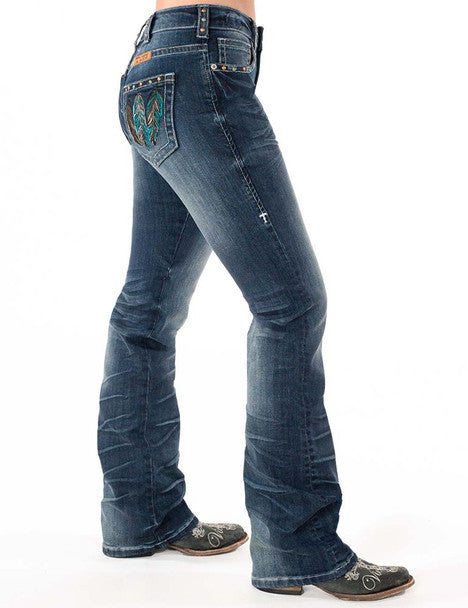 Cowgirl Tuff Ladies Jeans - Mid Rise - Fly Free Dark Wash