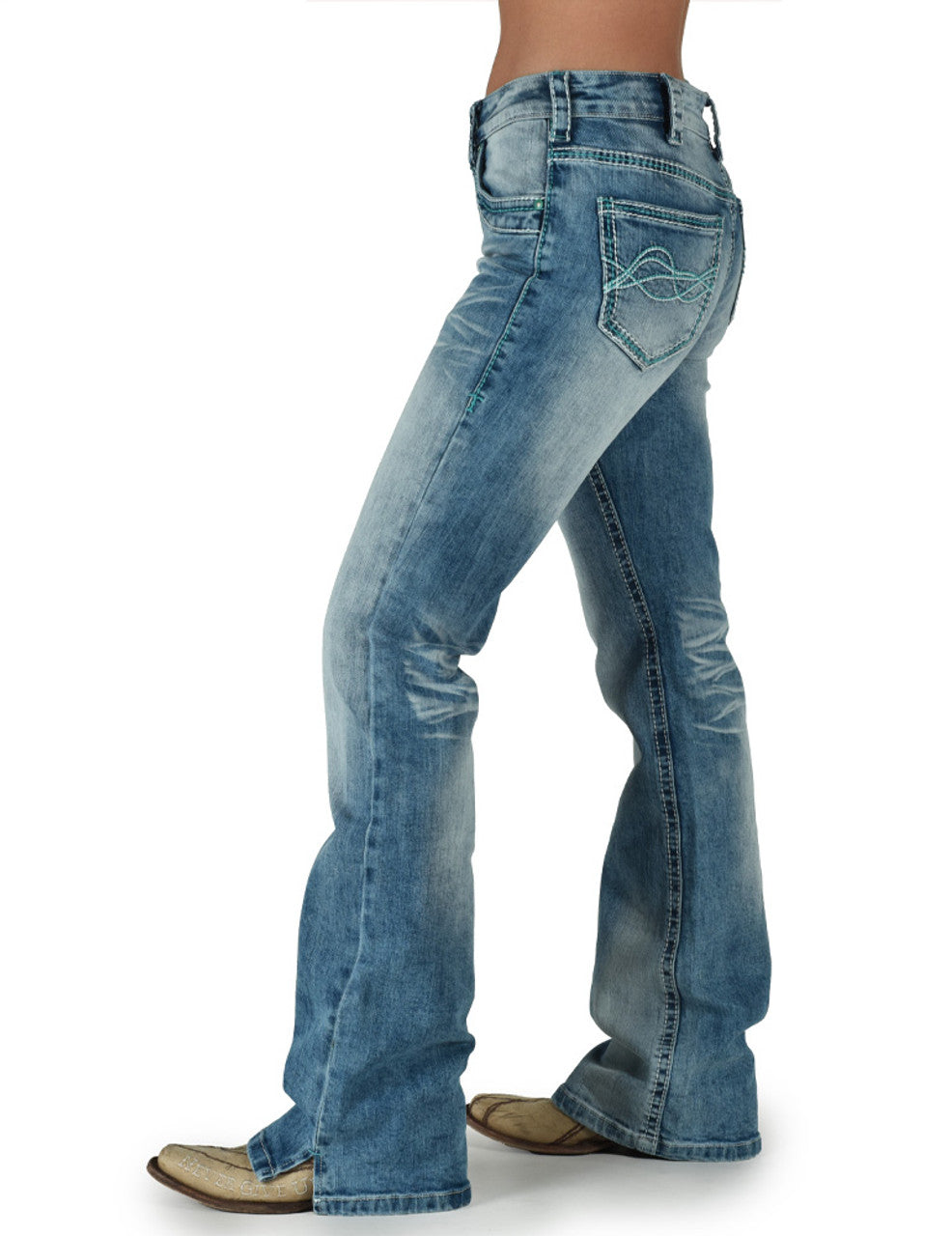 Cowgirl Tuff Don't Fence Me In Turquoise Mid Rise Jean - DFMI Turquoise