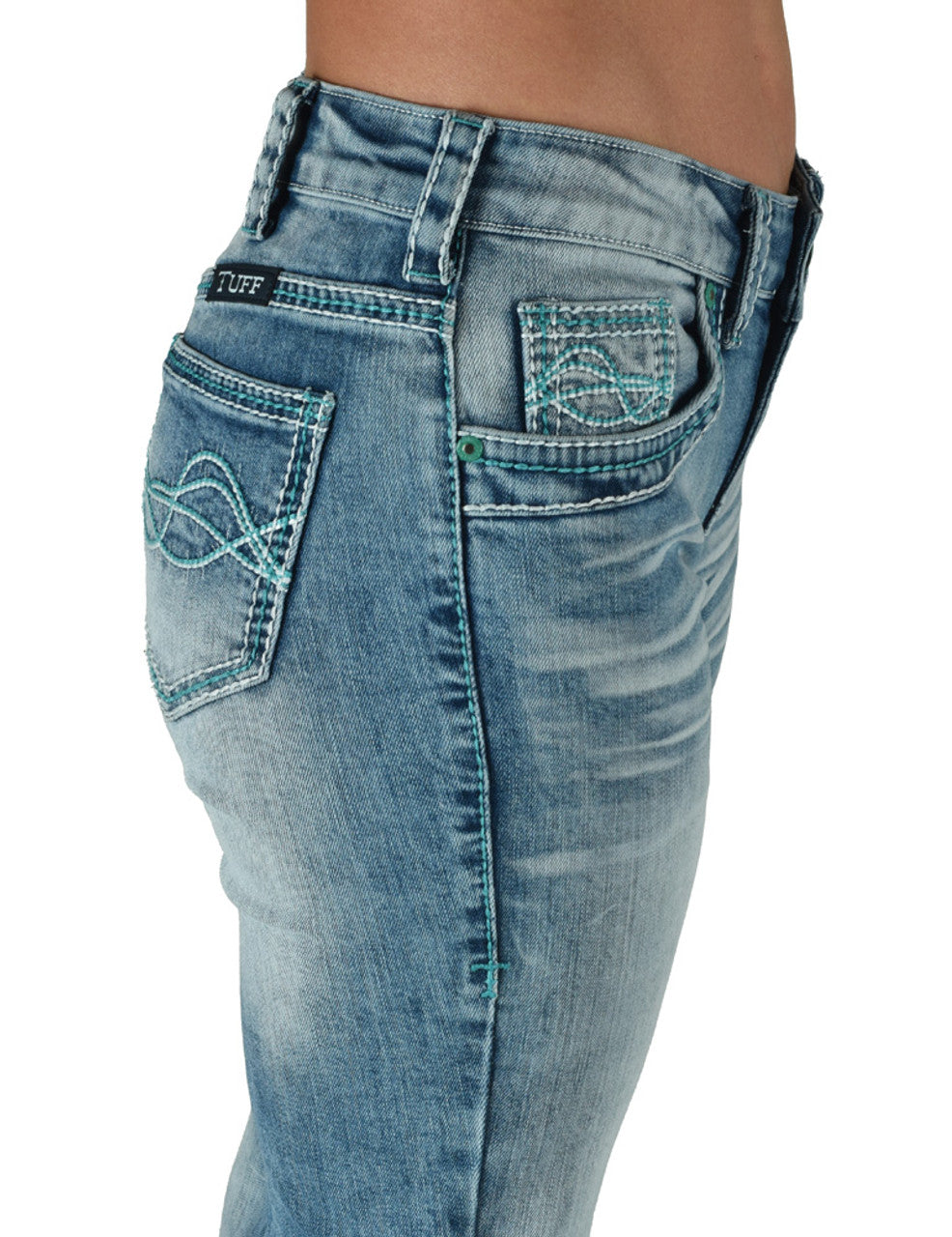 Cowgirl Tuff Don't Fence Me In Turquoise Mid Rise Jean - DFMI Turquoise