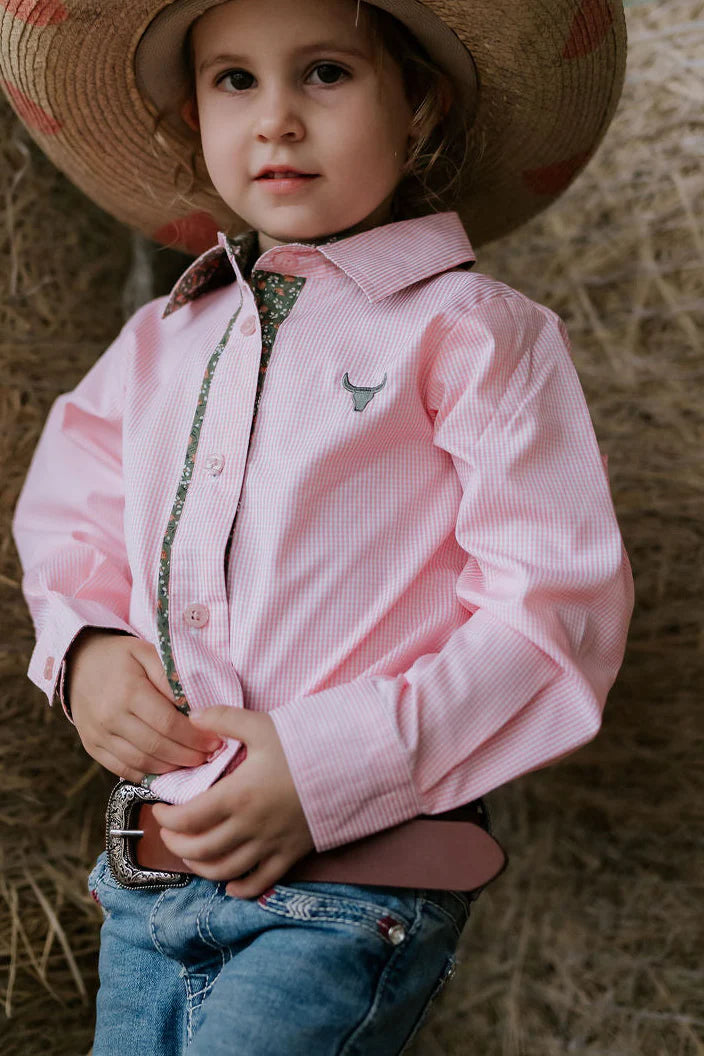 Little Windmill Chloe Coral Gingham L/S Romper
