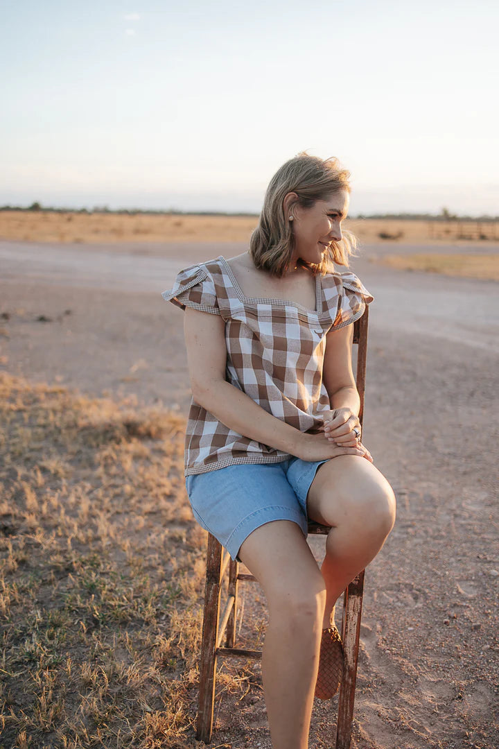 WC Ladies Gabbie Dusty Gingham Blouse