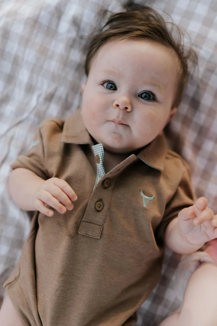 Little Windmill Clay Baby Caramel Polo Romper