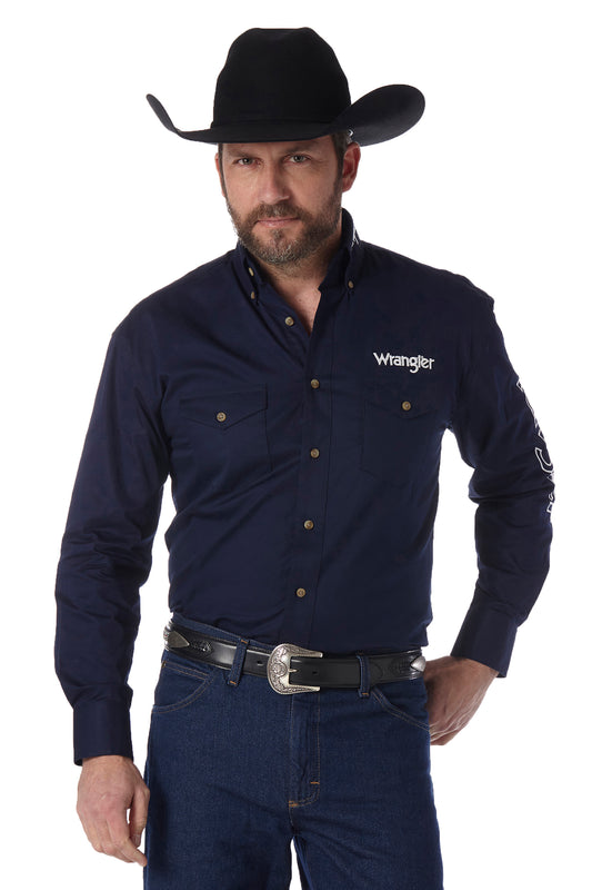Wrangler USA Mens Logo 2 Pocket L/S Shirt - Navy