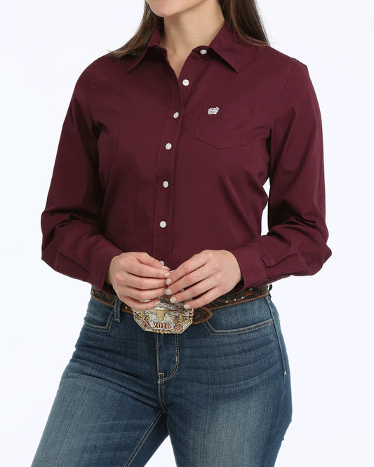 Cinch Ladies Solid Burgandy L/S Shirt - MSW9164030