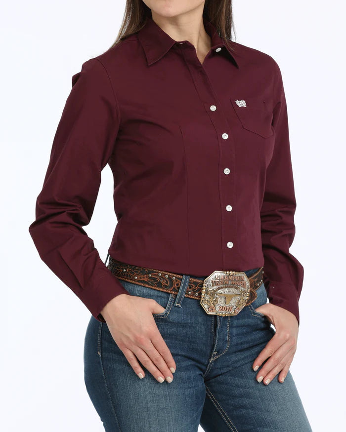 Cinch Ladies Solid Burgandy L/S Shirt - MSW9164030