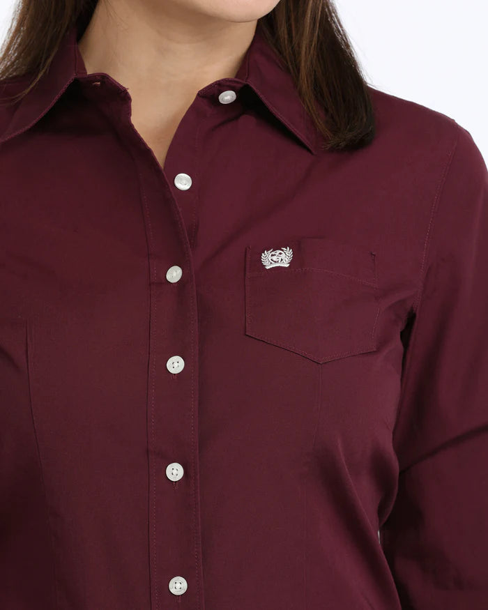 Cinch Ladies Solid Burgandy L/S Shirt - MSW9164030