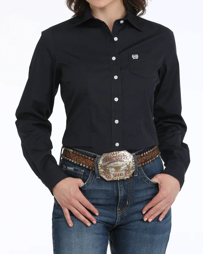 Cinch Ladies Solid Navy L/S Shirt - MWJ1931002
