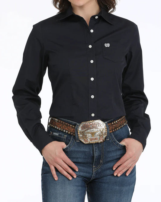 Cinch Ladies Solid Navy L/S Shirt - MWJ1931002