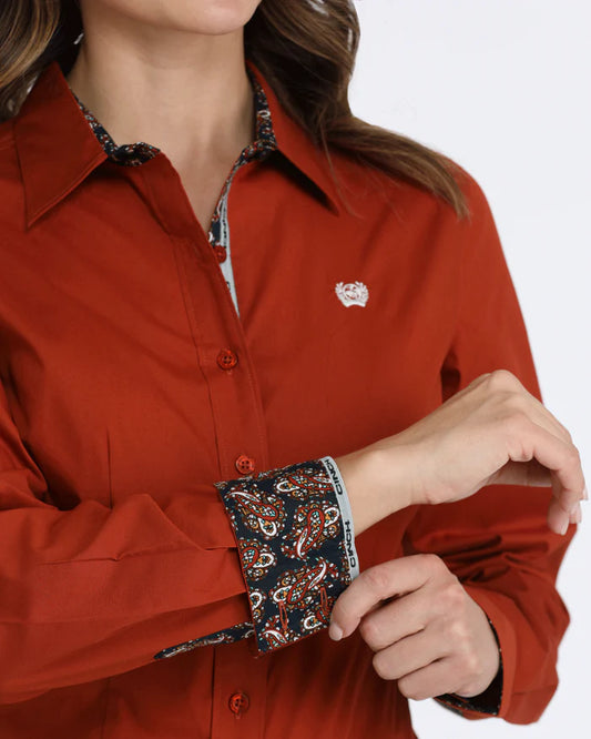 Cinch Ladies Stretch Arena Fit L/S Shirt - MSW9165073 - Red