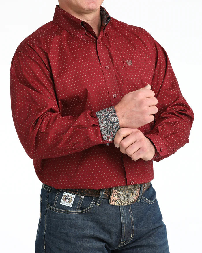 Cinch Mens Stretch Classic Fit L/S Shirt - MTW1106024 - Burgandy