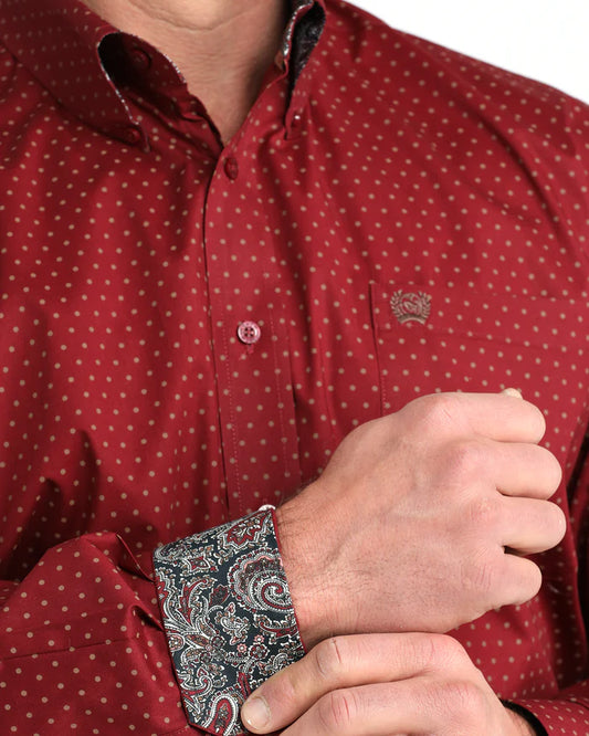 Cinch Mens Stretch Classic Fit L/S Shirt - MTW1106024 - Burgandy