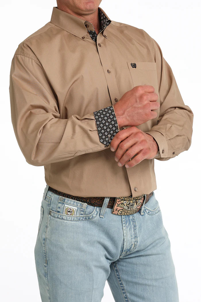 Cinch Mens Classic Fit Button Down L/S Shirt - Khaki - MTW1106090
