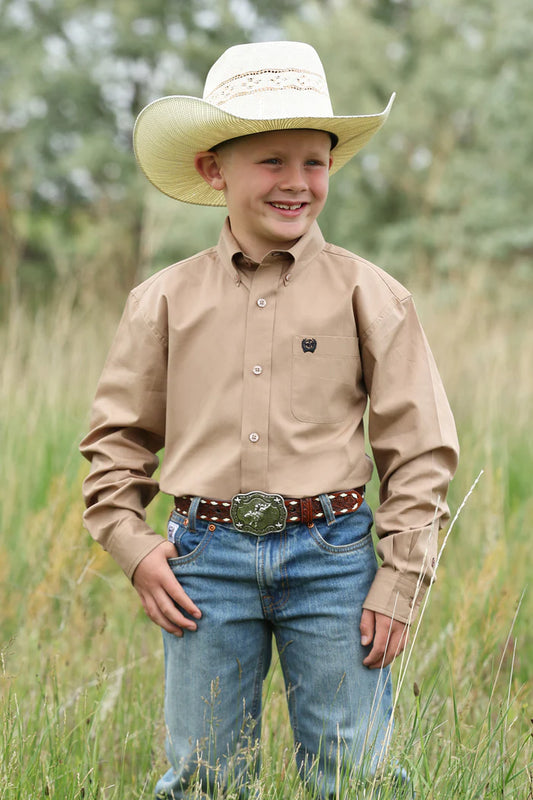 Cinch Boys Button Down L/S Shirt - Khaki - MTW7060418