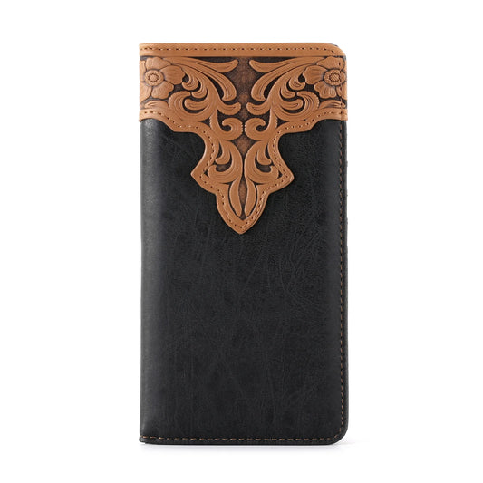 Montana West Mens Embossed Fintage Floral Bifold Long PU Leather Wallet Black