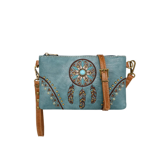 Montana West Ladies Embroidered Collection Clutch/Crossbody - Turquoise - MW1206-181
