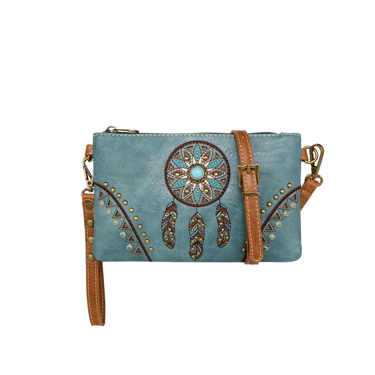 Montana West Ladies Embroidered Collection Clutch/Crossbody - Turquoise - MW1206-181