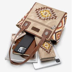 Montana West Aztec Jean Denim Tote - Tan