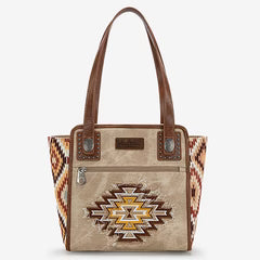 Montana West Aztec Jean Denim Tote - Tan