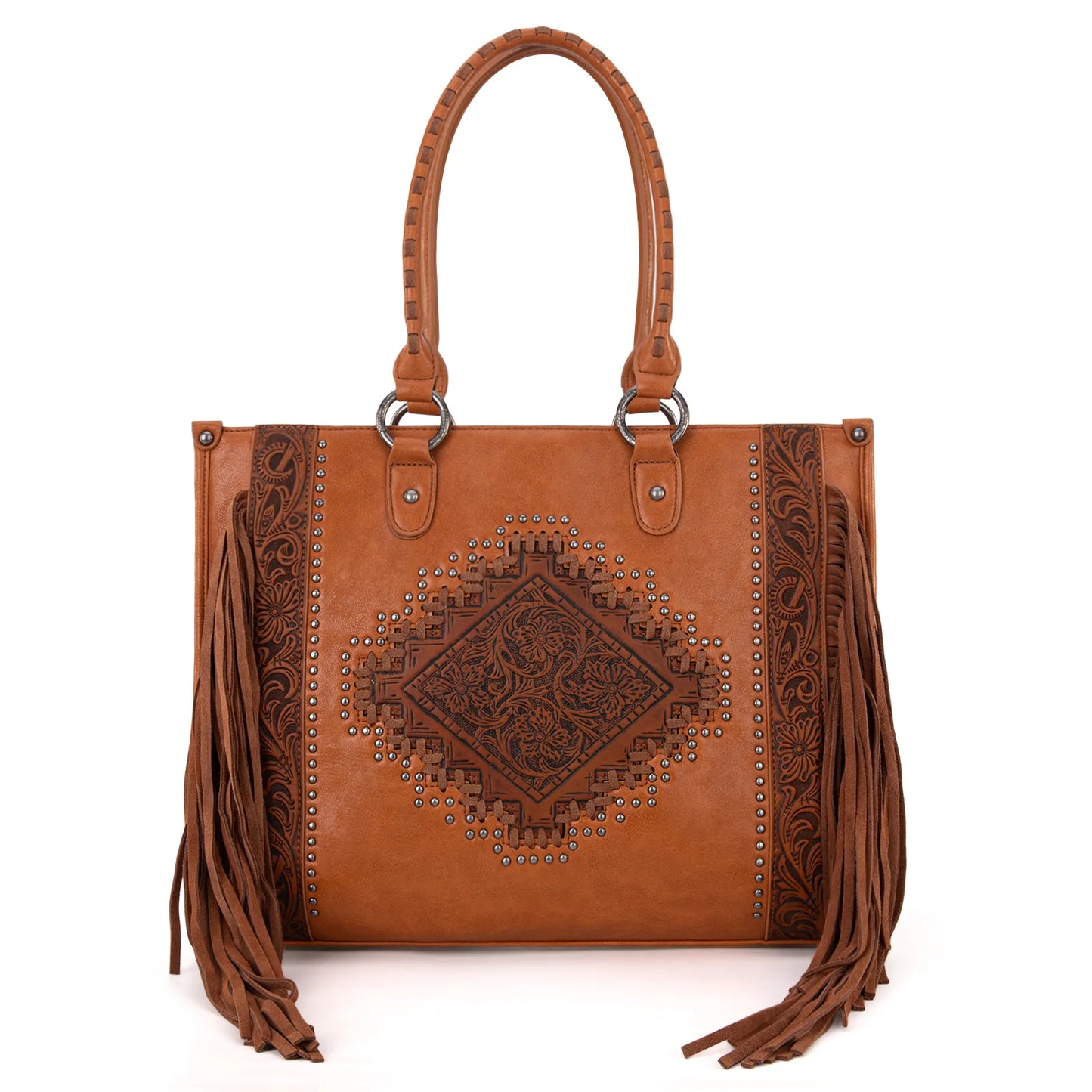 Montana West Tool Fringe Carry Wide Tote Bag - Brown
