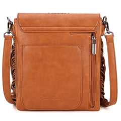 Montana West Tooled Fringe Carry Crossbody Bag - Brown