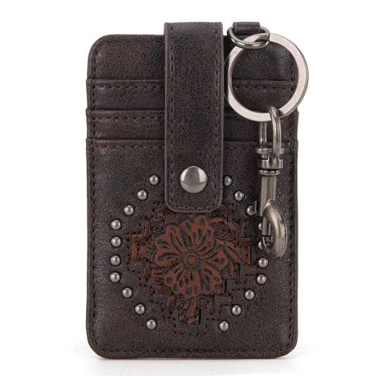 Montana West Floral Tooled Mini Key Ring Card Case - Coffee