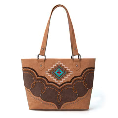 Montana West Embroidered Aztec Carry Tote Bag - Brown