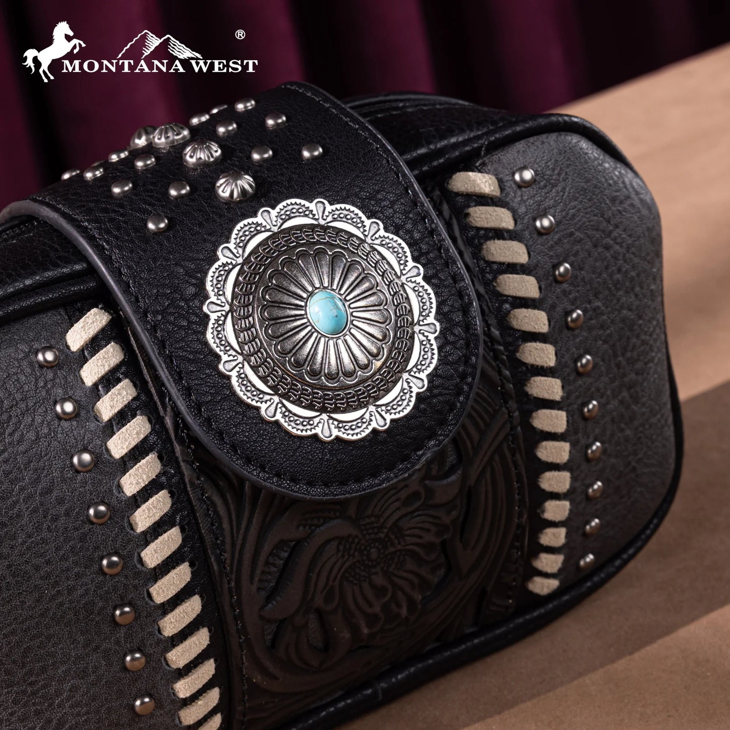 Montana West Tooled Concho Crossbody - Black
